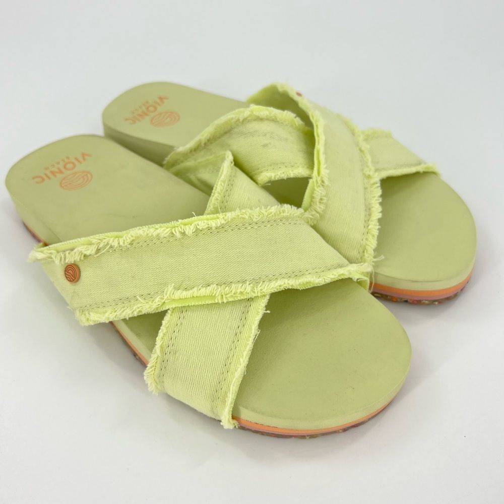 Vionic Beach Panama Crisscross Strap Slip On Sandals Pale Lime 7 - Picture 7 of 12
